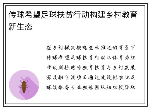 传球希望足球扶贫行动构建乡村教育新生态