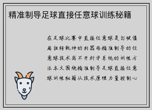 精准制导足球直接任意球训练秘籍