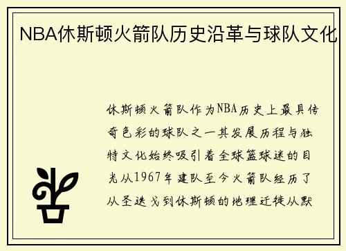 NBA休斯顿火箭队历史沿革与球队文化